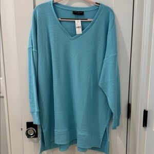 Lane Bryant Aqua V-Neck cozy knit top
